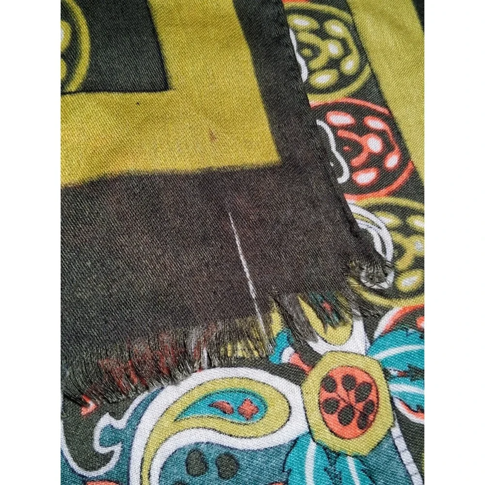 ASMI  70% Cashmere 30% Silk Paisley Vibrant Color Striped Wrap Scarf Shawl